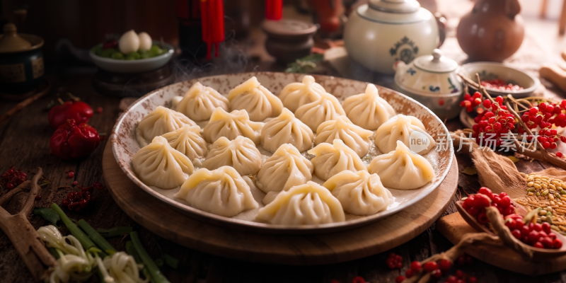 新年春节年夜饭饺子中国风年味