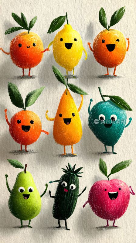 可爱拟人化水果插画