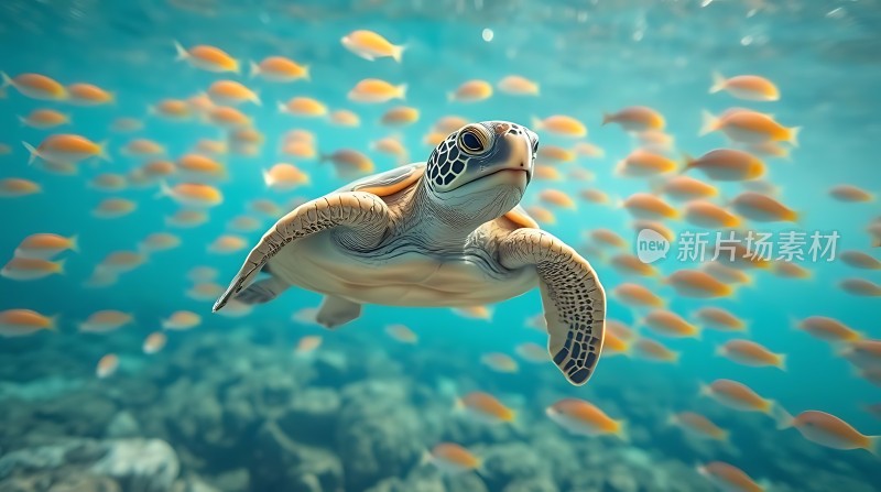 海龟与鱼群共舞