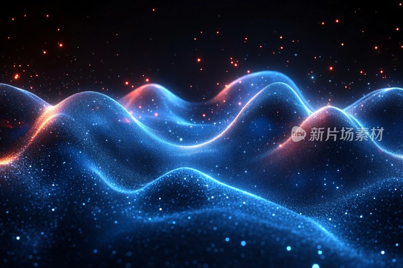 蓝红渐变流动光影波浪画面