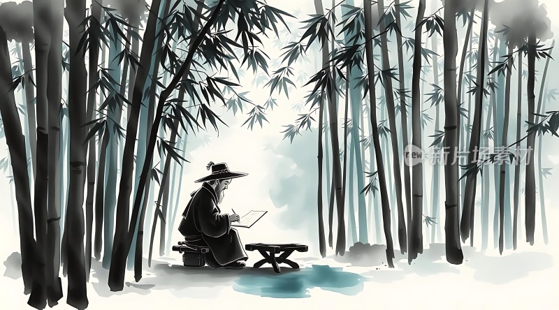 竹影下的沉思者