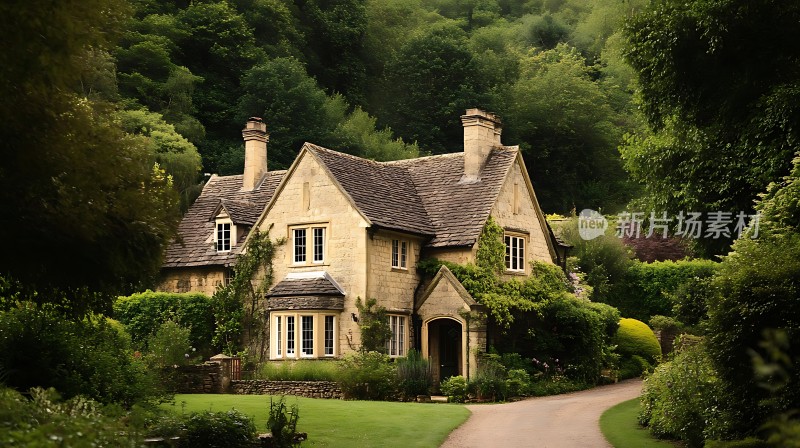 宁静乡村小屋绿意盎然温馨家园