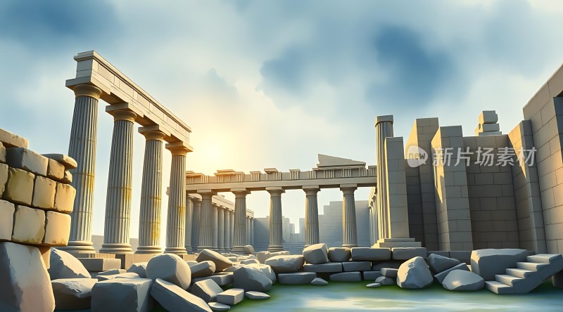 古建筑遗迹阳光下的废墟