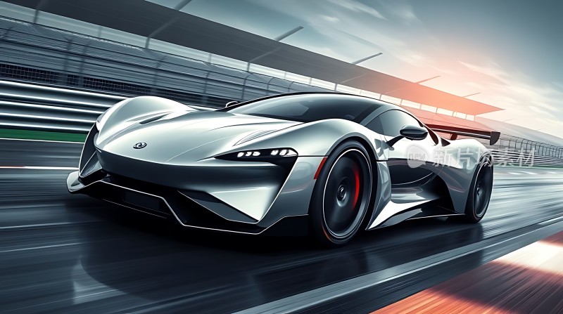 银色赛车疾驰赛道速度与激情并存