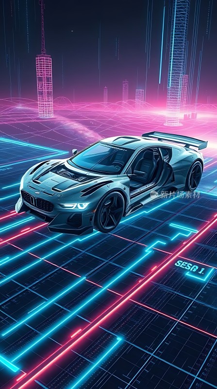 未来科技座驾霓虹灯下的速度与激情