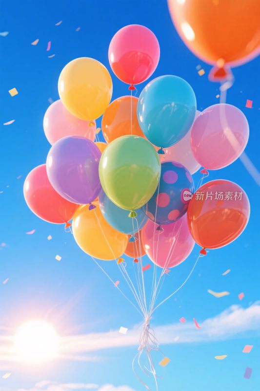 彩色气球蓝天插画