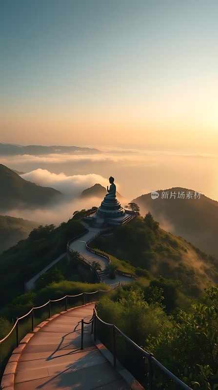 日出佛光云海环绕