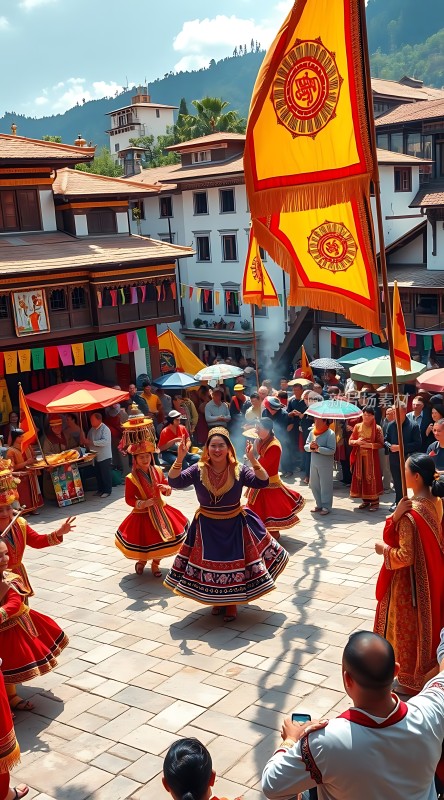 传统节日庆典舞者翩翩起舞观众热情围观