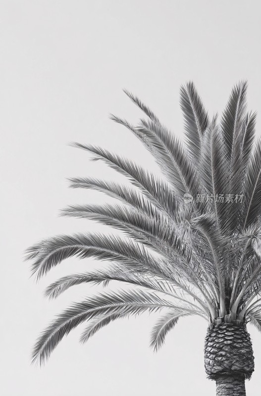 黑白单棵棕榈树特写