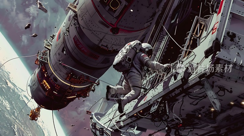 太空漫步宇航员与宇宙飞船的壮丽邂逅