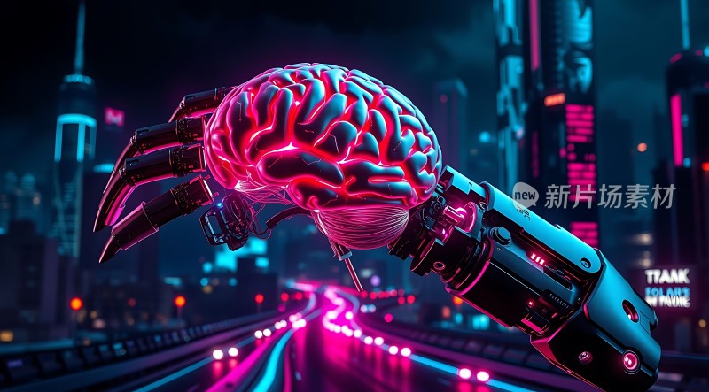 机械臂托起发光大脑未来科技感十足