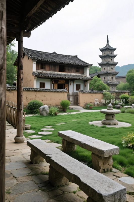 古村落庭院风景图
