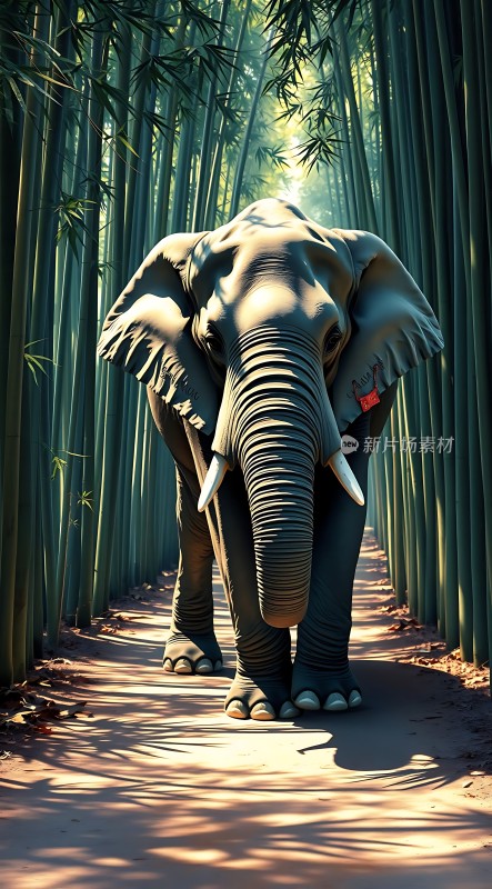 大象漫步竹林间