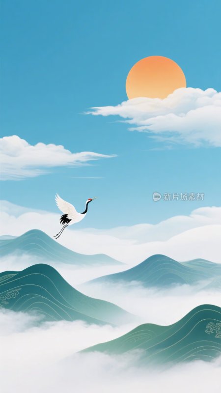 飞鹤伴日山水间美景