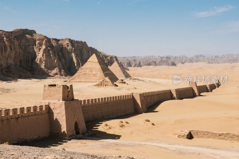 沙漠古遗迹城墙风景