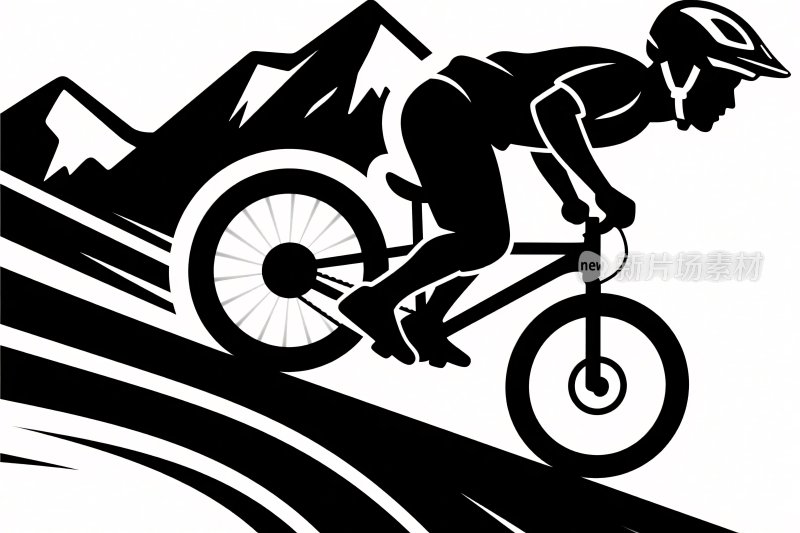 山地车骑行黑白插画