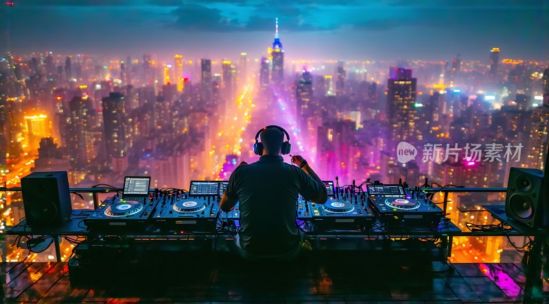 城市夜景下的DJ表演
