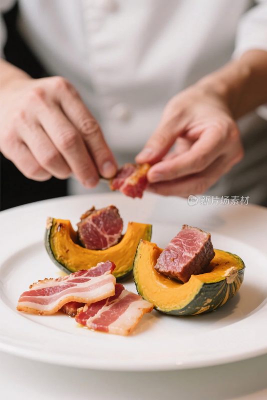 厨师摆盘美食食材