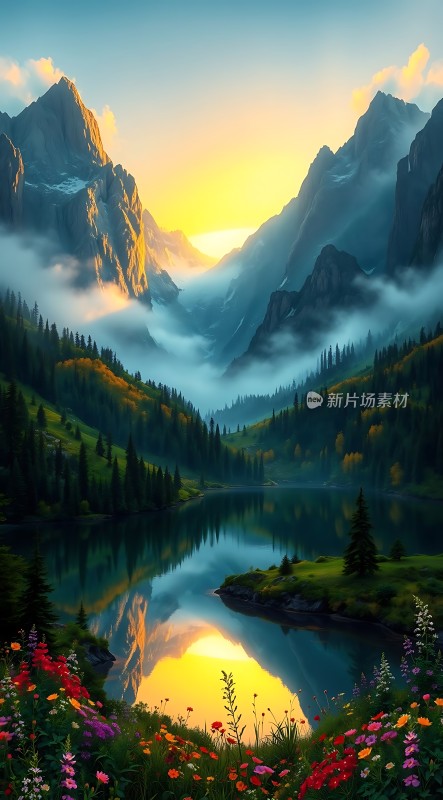 日出湖畔花语山间