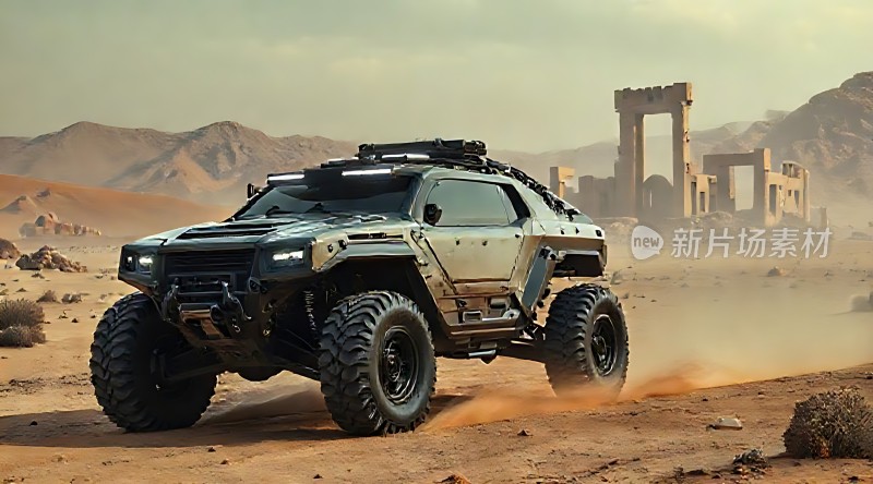 沙漠战车穿越废墟的冒险之旅