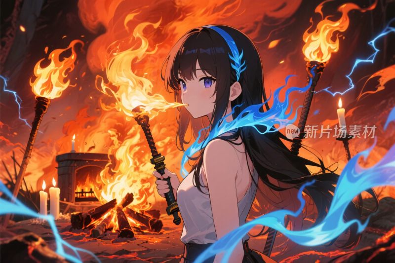 动漫角色火焰插画