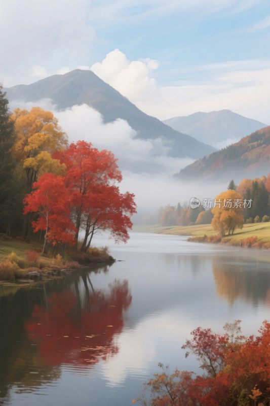 秋季山水风景插画