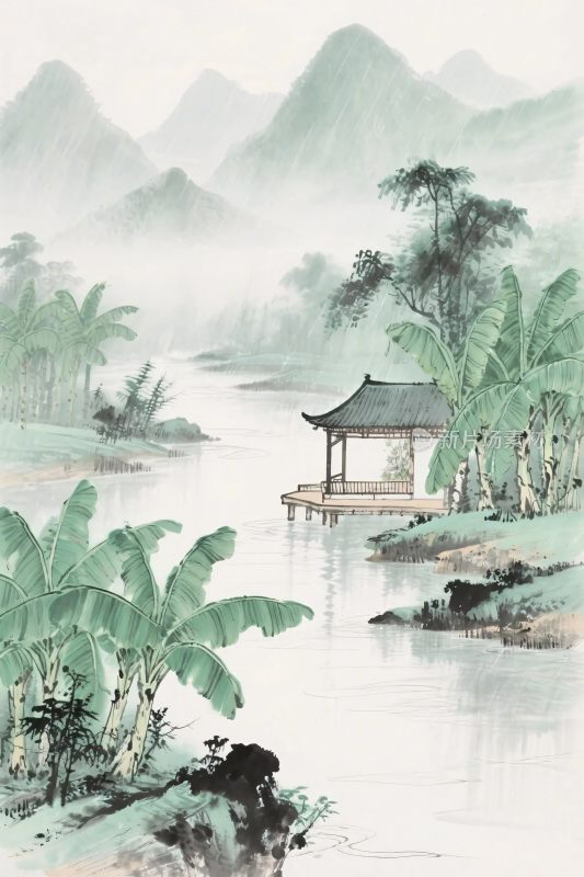 山水水墨风景插画