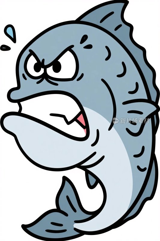 愤怒的卡通鱼插画