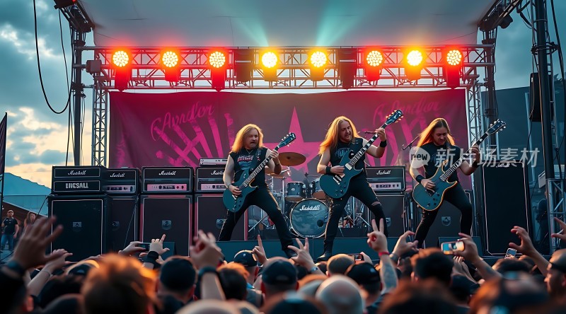 摇滚乐队激情演出舞台灯光璀璨观众热情高涨
