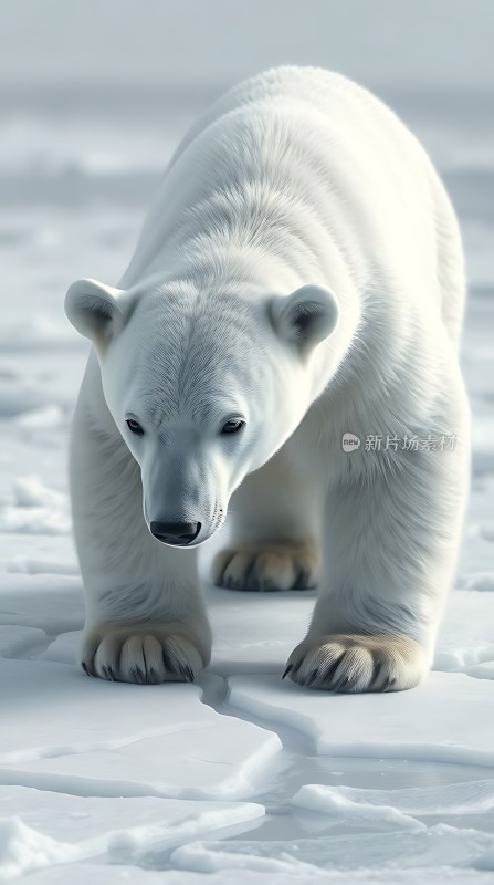 北极熊漫步冰原