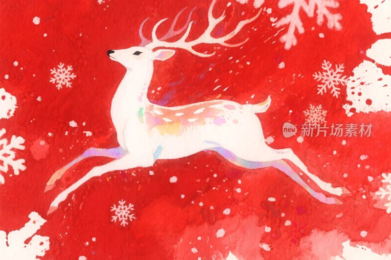 红色雪花驯鹿插画