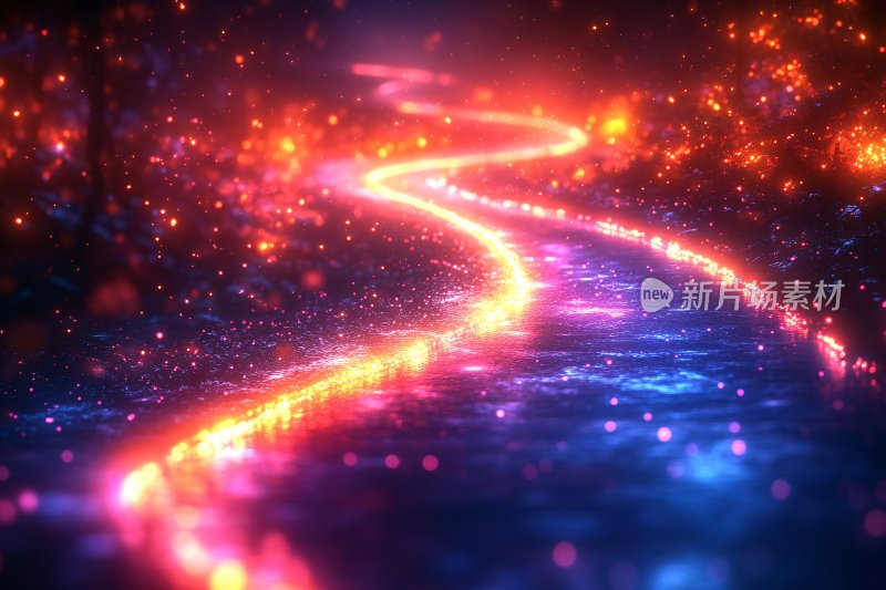 梦幻炫彩的发光蜿蜒道路