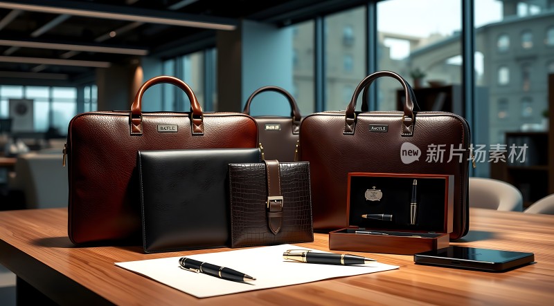 商务办公必备优雅皮具与文具组合