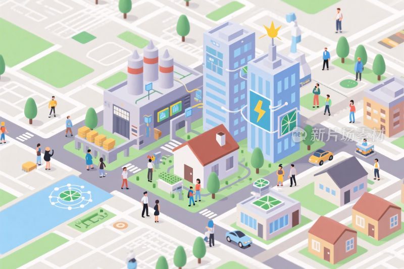 等距城市街景插画