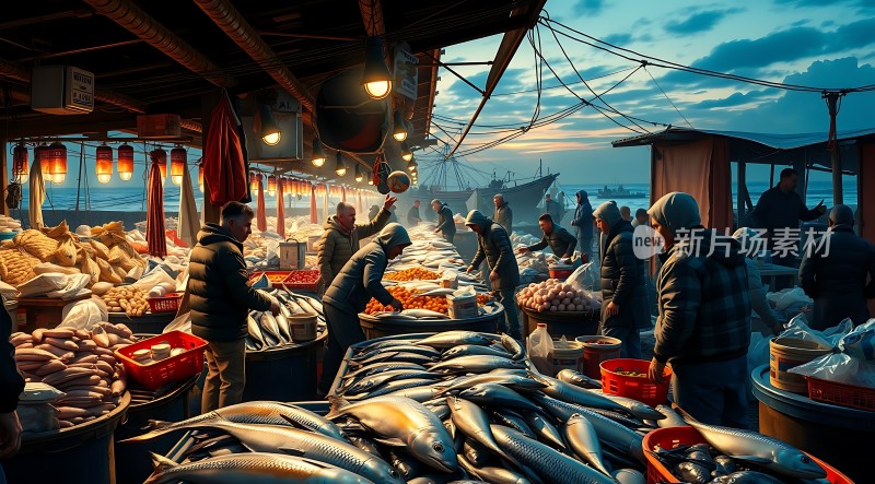渔港夜市海鲜市场的繁华与喧嚣