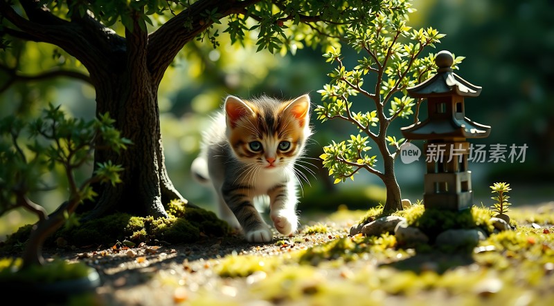 阳光下的树荫小猫探索世界