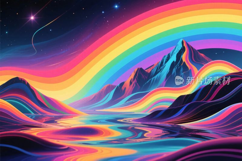 霓虹风格自然风景插画