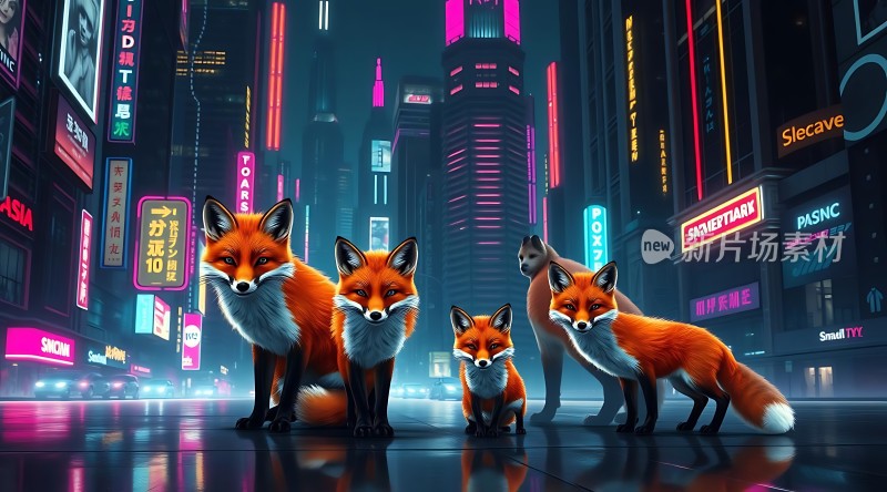 霓虹灯下的狐狸家族