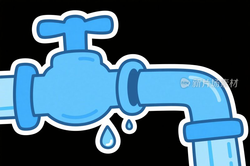 蓝色卡通水龙头插画