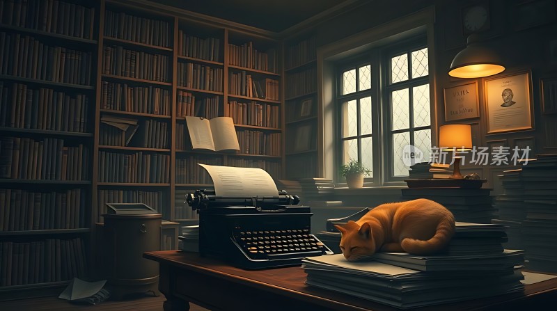 书房里的橘猫与打字机