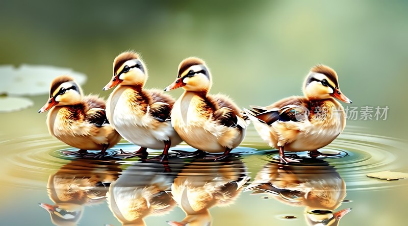 四只小鸭水中行