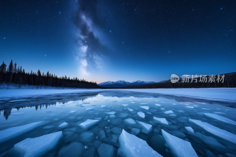 冰冻湖面上的星空一座高山清图片