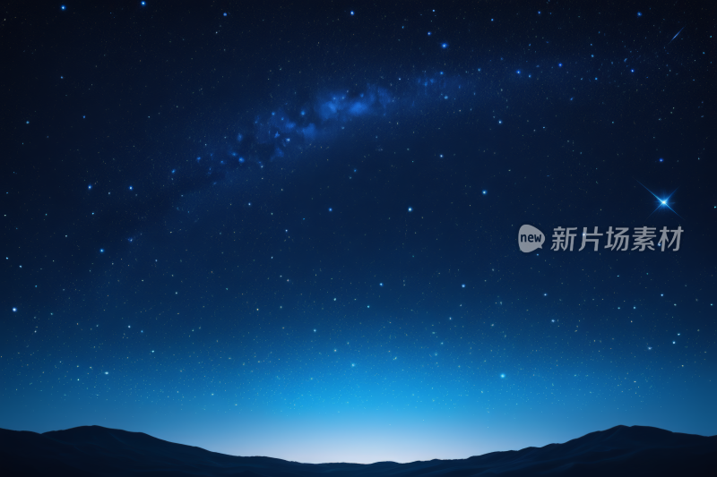 星空夜空一颗明亮的星星和遥远山脉背景图片