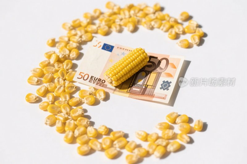 玉米与欧元纸币的创意摆拍