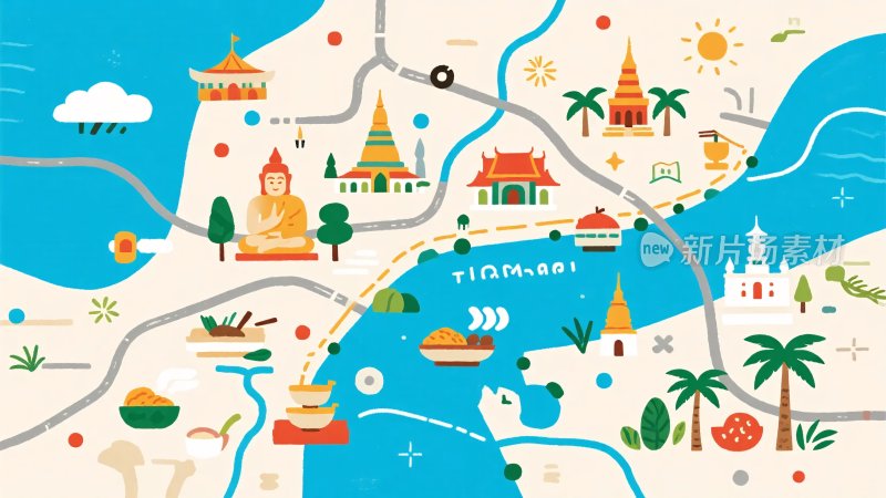 东南亚城市景点插画地图