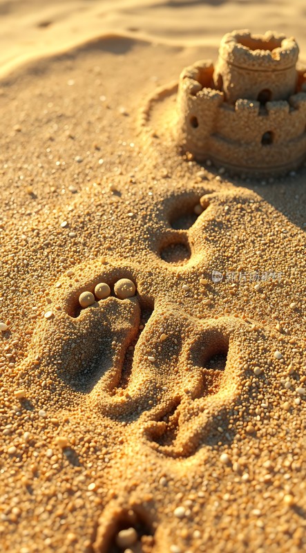 沙滩上的脚印与沙堡