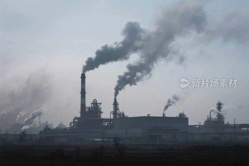工厂烟囱排放浓烟景象