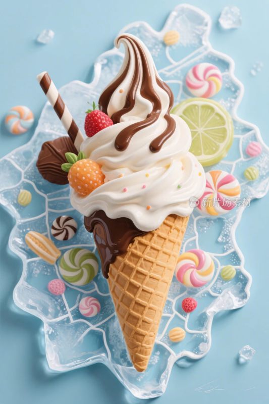 甜蜜冰淇淋甜筒插画