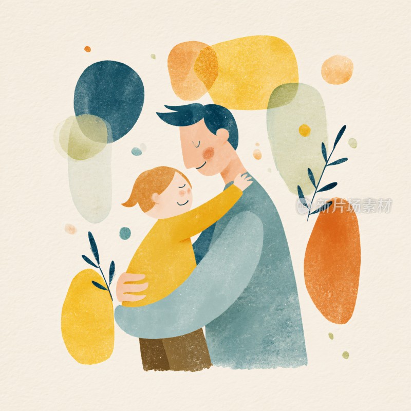 父女温馨相拥插画