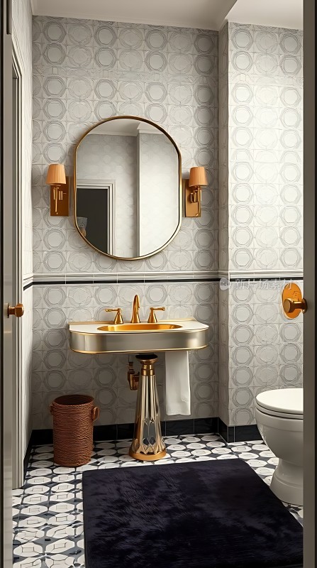 金色卫浴用品点缀现代浴室